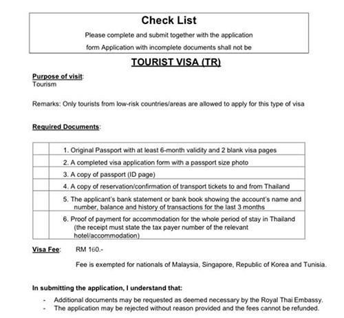 Чек лист на подачу документов для тайской туристической визы в Малайзии (Пенанг)